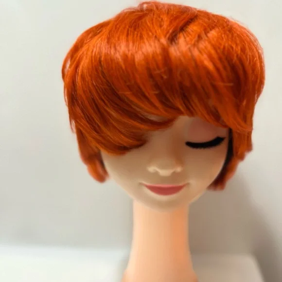 Pixie Cut Real Human Hair Wig Bang Brazilian Straight Orange Wig - Picture 3 of 11